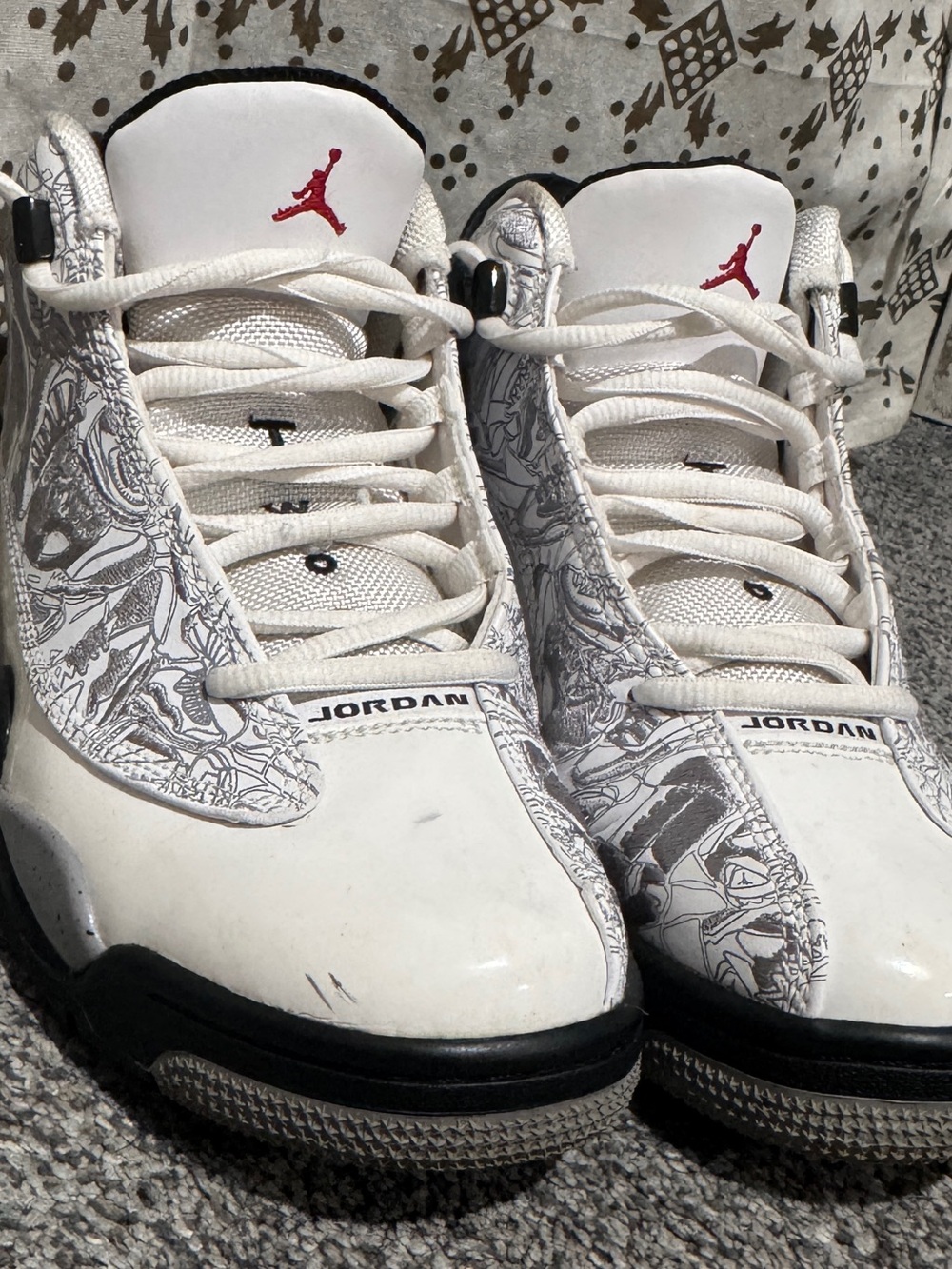Jordan Kids White and Black Sneakers with Red Jumpman